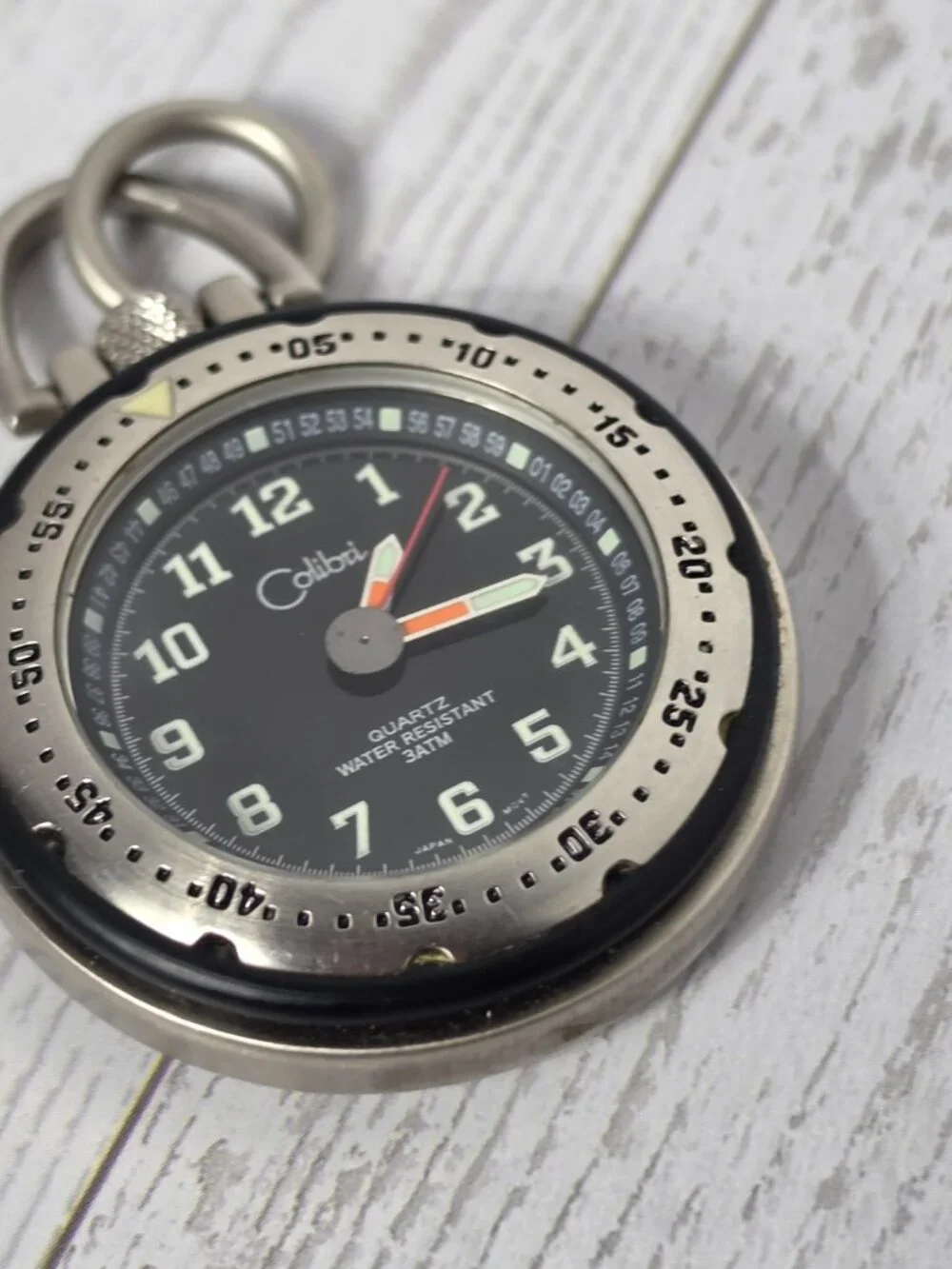Vintage Colibri Quartz Clip Pocket Watch Black Dial Silver Tone Sports Coaches